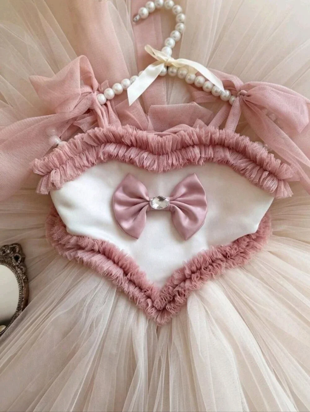 Blush Pink and Cream Tutu Dress with Bow and Tiara